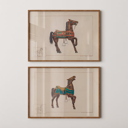 Carousel Horses (Set of 2) - Ernest Towers (1938) - Fine Art Prints N 101/102